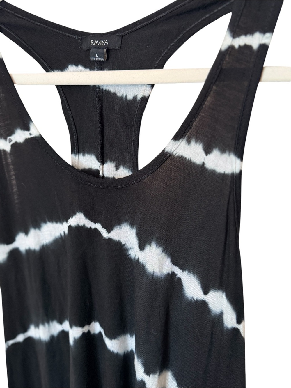 Raviya Black White Tie Dye Fringe Tank Dress Coverup Size Large - Picture 6 of 8